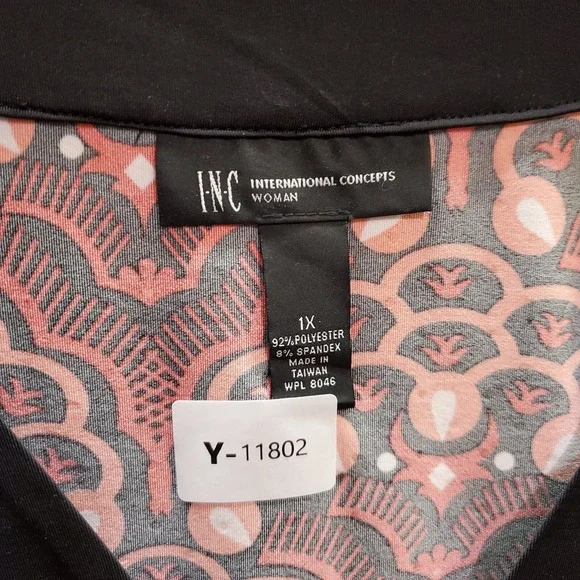 INC Women Top 1X Red Blouse Kimono Metallic Detail Faux Wrap 3/4 Sleeve Tunic - Picture 6 of 7